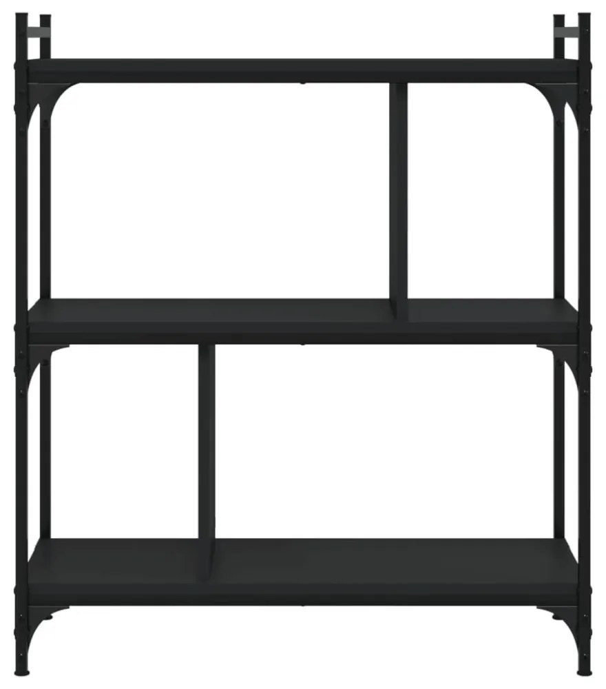 3 szintes fekete szerelt fa könyvespolc 76 x 32 x 88 cm