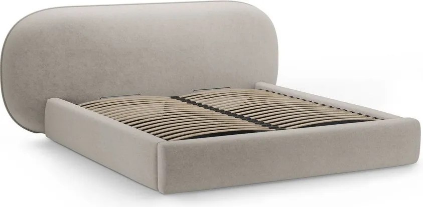 Bézs kárpitozott ágyneműtartós franciaágy ágyráccsal 200x200 cm Ovalo – Micadoni