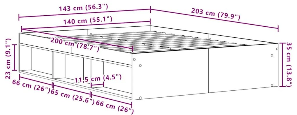 fekete tölgy színű szerelt fa ágykeret matrac nélkül 140x200 cm