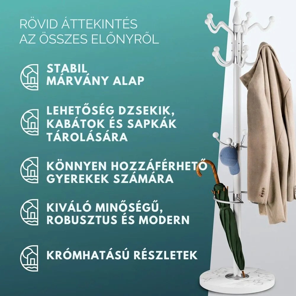 TENZY fogas márvány talapzattal, 37x173cm, fehér Casaria