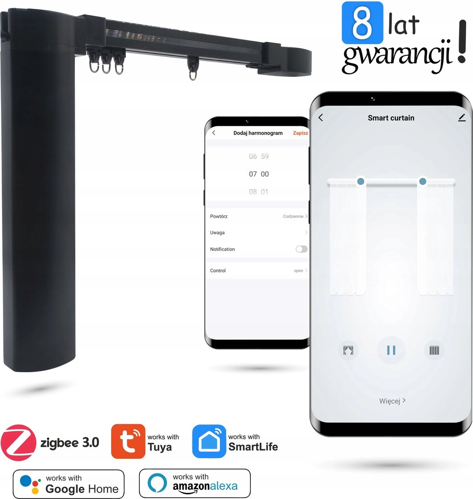 Elektromos függönykarnis fekete WiFi (Zigbee 3.0) Tuya 7,2m komplett szett