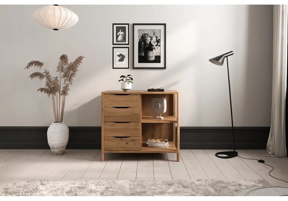 Natúr színű tölgyfa alacsony komód 95x80 cm Twig – The Beds