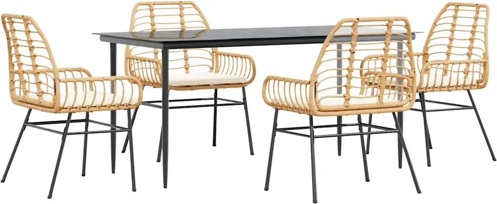 vidaXL 5 észes barna polyrattan üveg kerti étkezőgarnitúra párnával