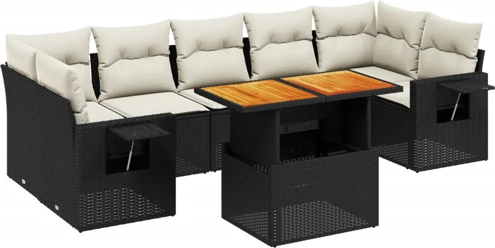 vidaXL 8 részes fekete polyrattan kerti ülőgarnitúra párnákkal