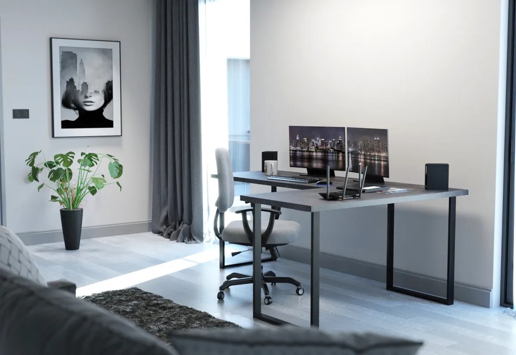 NAVI sarok számítógépasztal, 200/135x74x65, sötét beton