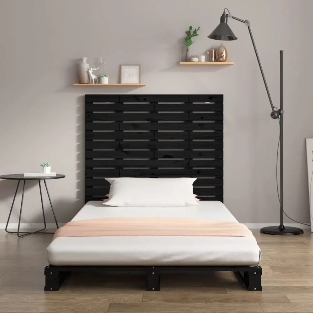 fekete tömör fenyőfa fali fejtámla 146 x 3 x 91,5 cm