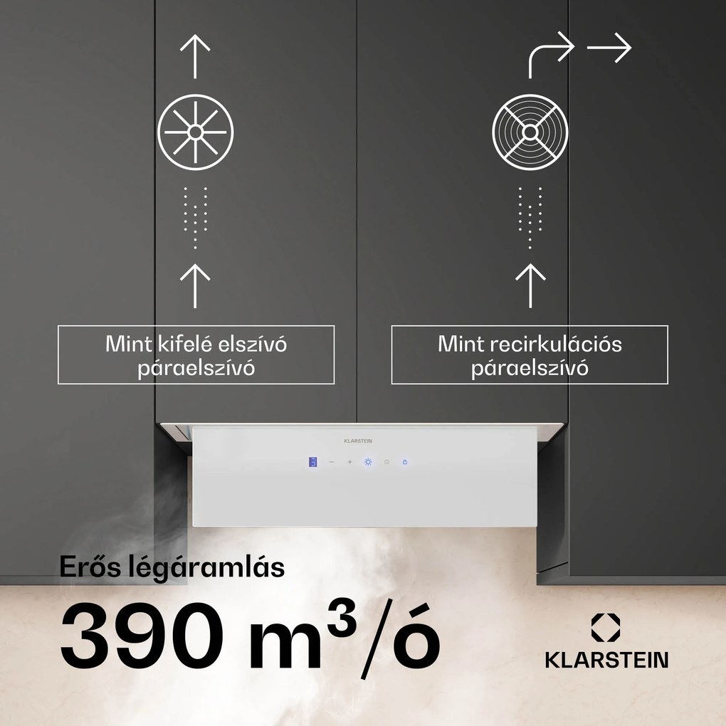 Klarstein Ventimate páraelszívó, érintéses vezérlés, elszívás/keringtetés, EEK A+, 3 szint, LED, csendes
