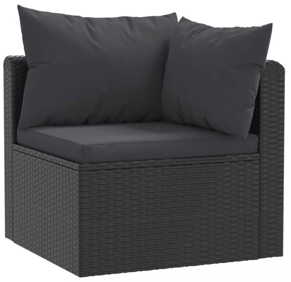 2-részes fekete polyrattan kerti ülőgarnitúra párnákkal