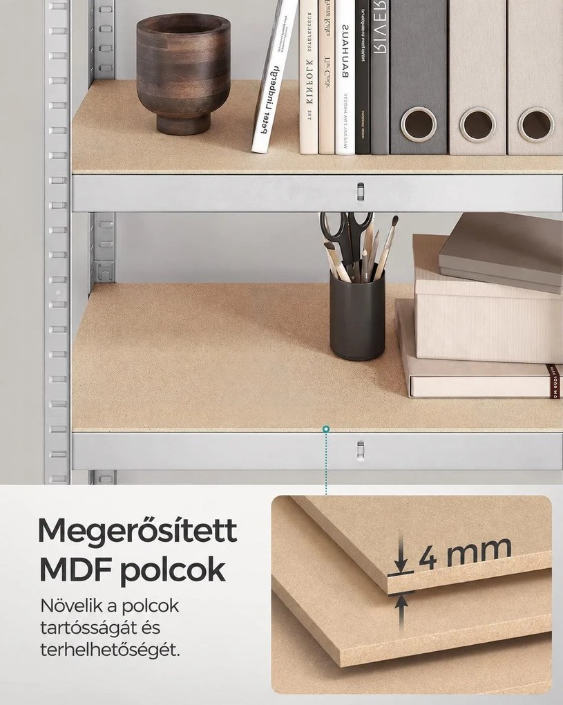 SONGMICS 2 db nagy teherbírású tárolóállvány, 4 állítható polccal, 80 x 40 x 160 cm, 520 kg/állvány, ezüst