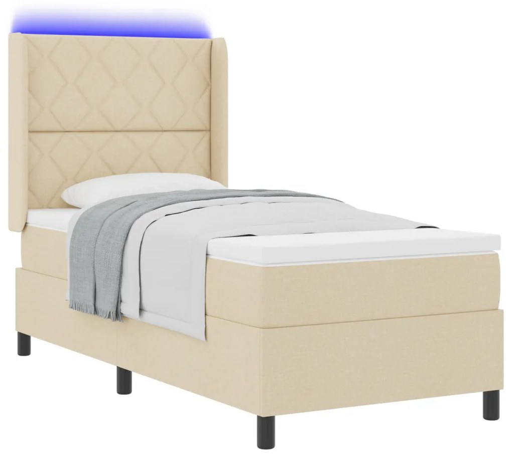 Boxspring Ágy Mattal és LED Fényekkel Krém 100x200 cm Szövet