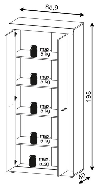 Kétajtós szekrény Oldwood/Beton Színben. LUNA2