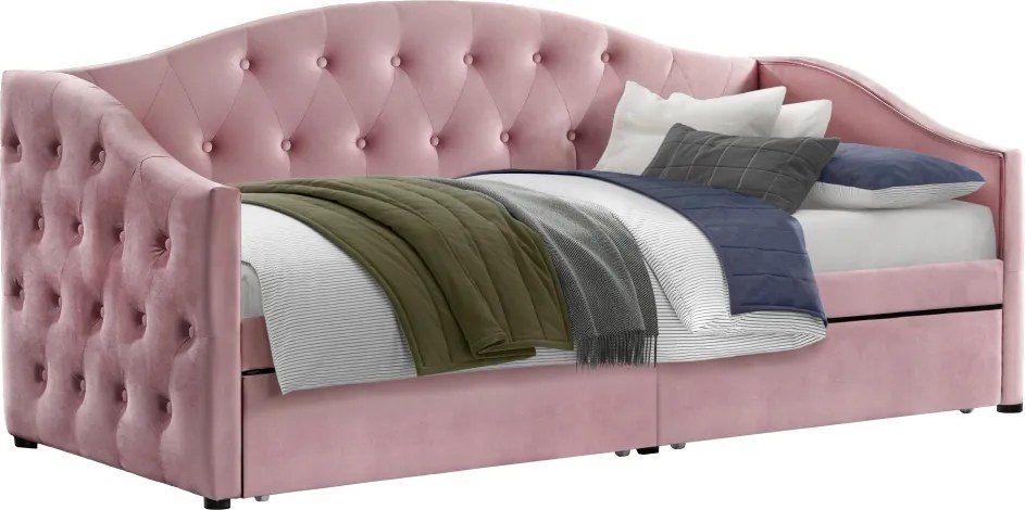 Ágy tárhellyel, 90x200, rózsaszín Velvet szövet, ZASKA