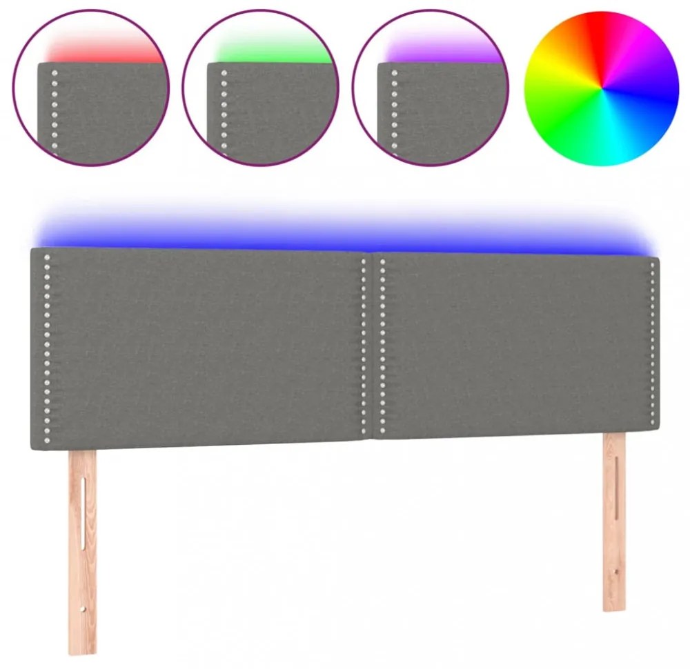 sötétszürke szövet LED-es fejtámla 144x5x78/88 cm
