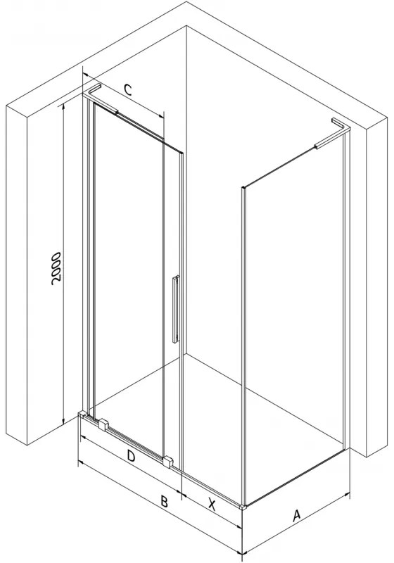 Mexen Velar L, zuhany sarok tolóajtóval 120 x 70 cm, 8 mm matt üveg, króm, 871-120-070-33-01