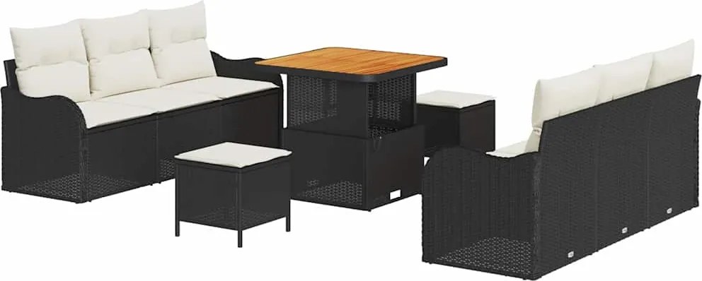 vidaXL Kerti Kanapé Szett párnával 9 pcs Fekete polirattan