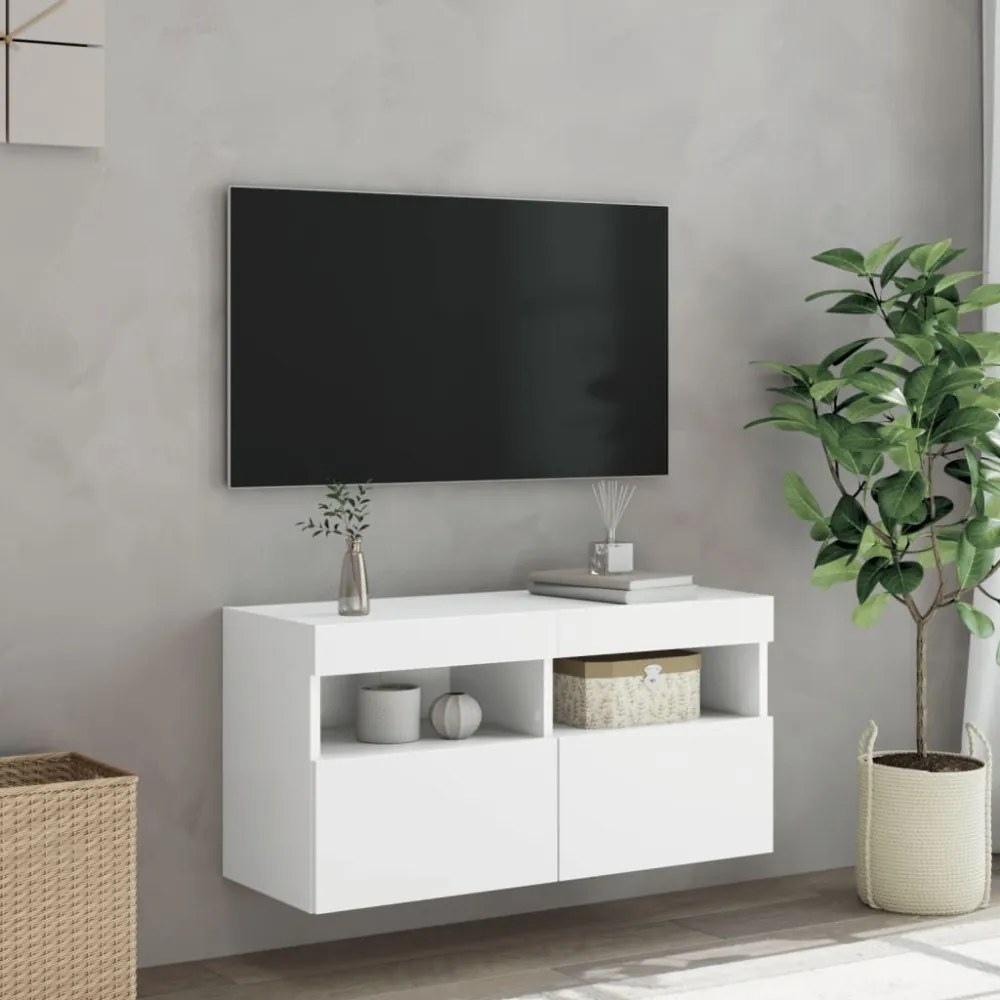 fehér falra szerelhető TV-szekrény LED-lámpákkal 80x30x40 cm