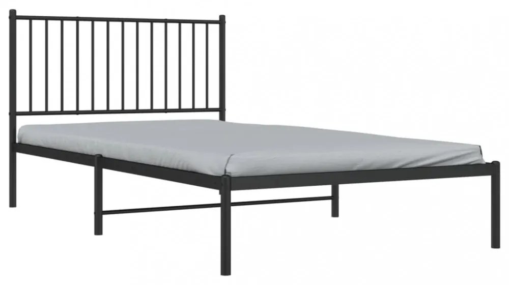 fekete fém ágykeret fejtámlával 107 x 203 cm