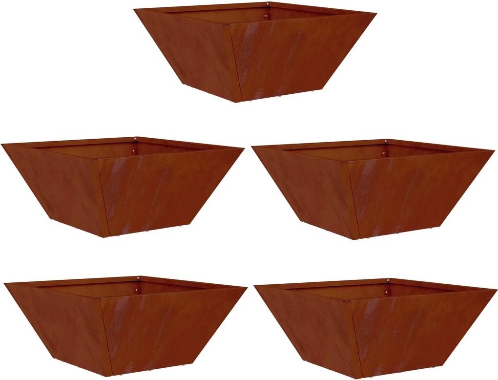 vidaXL Kerti cserép 5 pcs Rozsdás 35 x 35 x 15 cm Időjárásálló acél