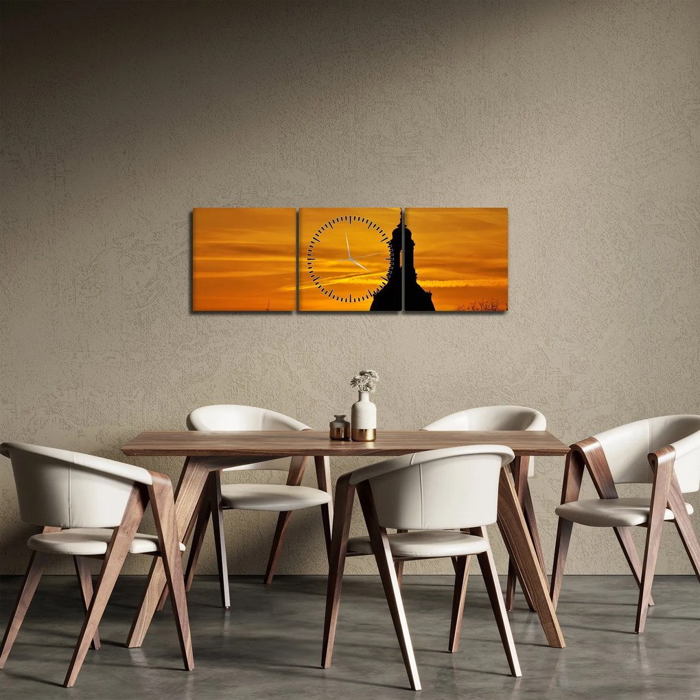 Templom a naplementében képe (órával) (90x30 cm)