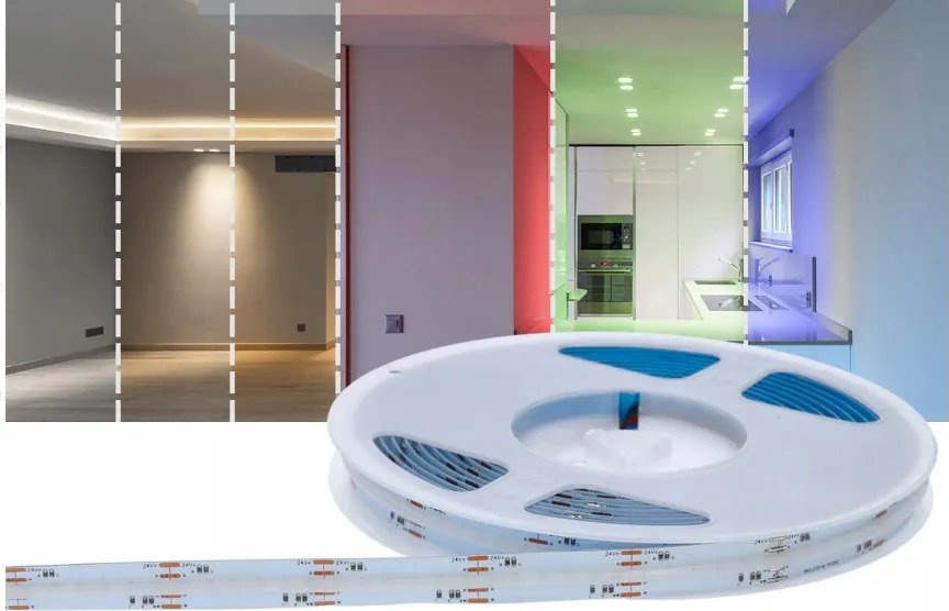 Led szalag 24V IP20 szilikon nélkül Cob 100W Rgb+cct folyamatos vonal 5m Prescot