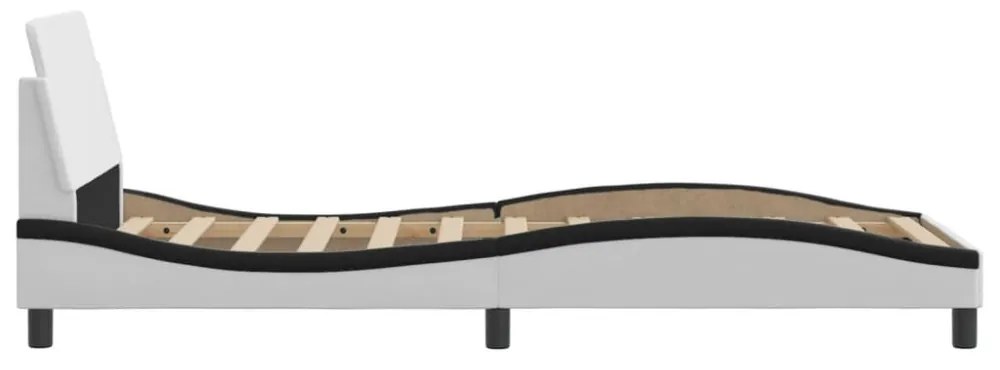 fehér és fekete műbőr ágykeret fejtámlával 90x190 cm