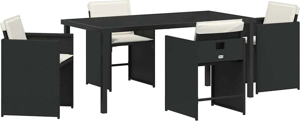 vidaXL Kert étkező szett párnával 5 pcs Fekete polirattan