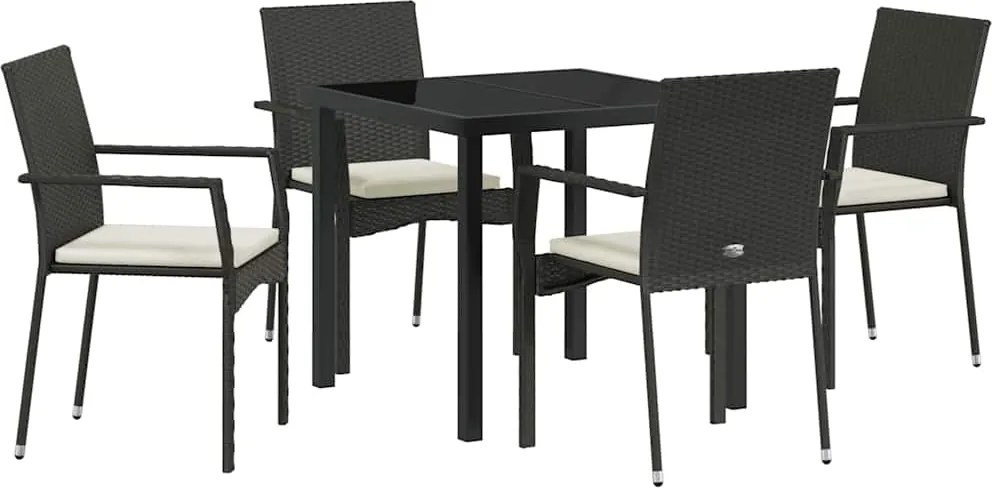 vidaXL Kert étkező szett párnával 5 pcs Fekete polirattan