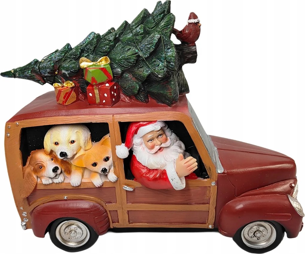 LED-es karácsonyi figura-Télapó az autóban