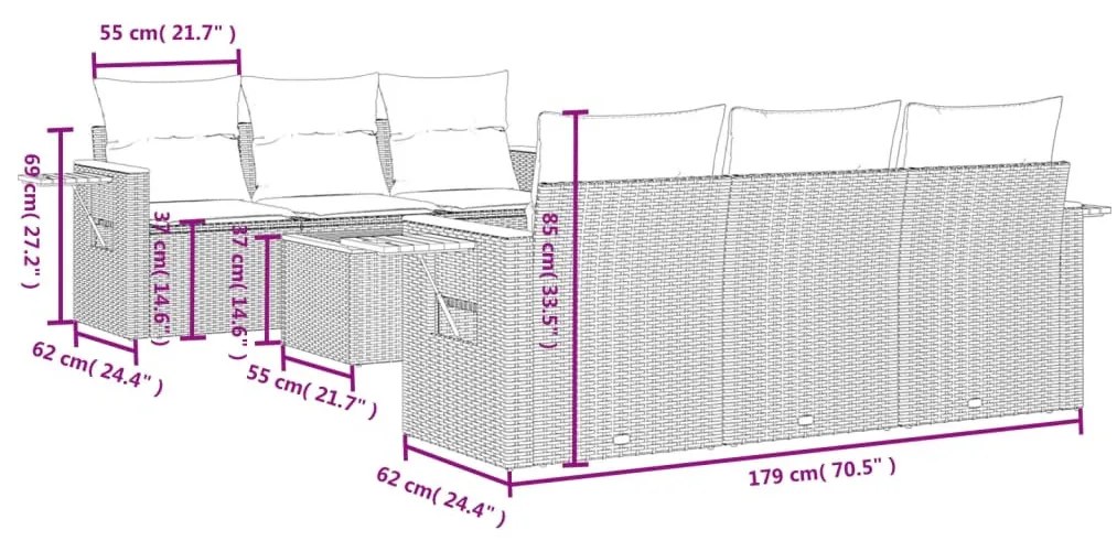 7 részes szürke polyrattan kerti ülőgarnitúra párnákkal