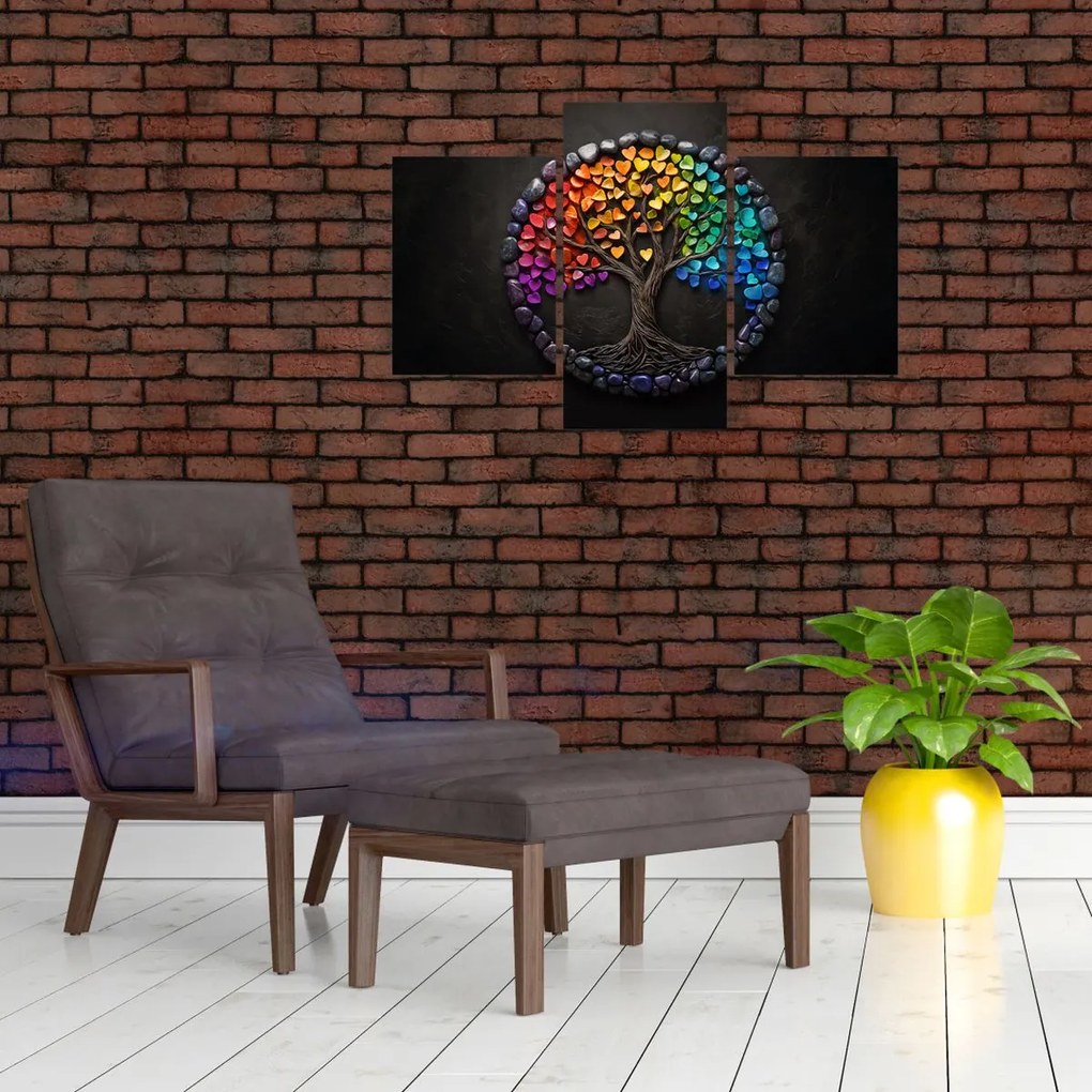 Kép – Fa színes szívekkel (90x60 cm)