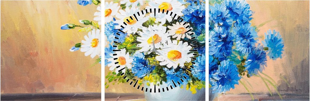 Festett kép egy váza virágról (órával) (90x30 cm)