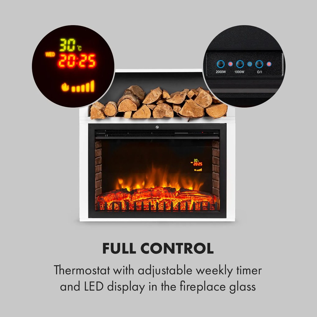 Mauna Loa, elektromos kandalló, 2000 W, LED lángok, távirányító, polc fahasábok részére, fehér
