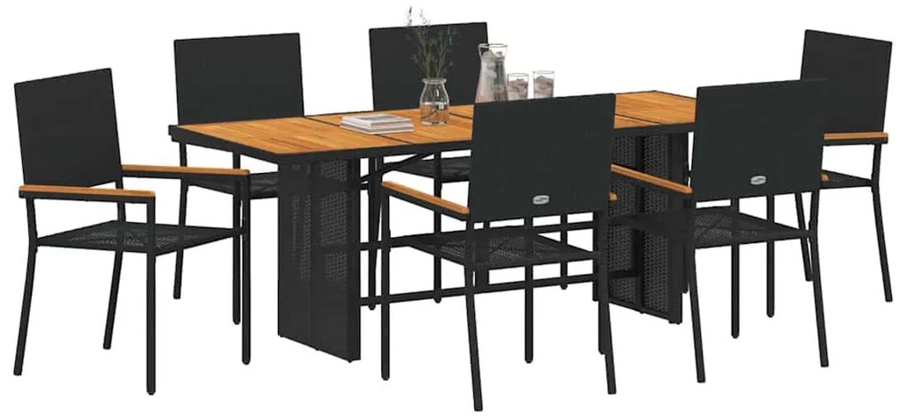 Kert étkező szett 7 pcs Fekete és Barna 190 x 80 x 75 cm