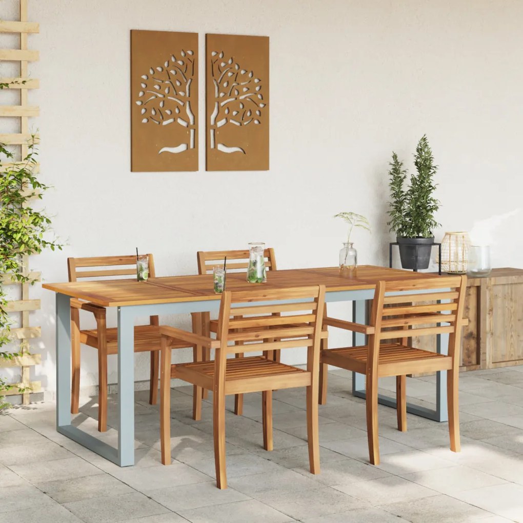 Kültéri Étkező Asztal Szürke 200x90x75 cm Acél és Tölgydeszkás