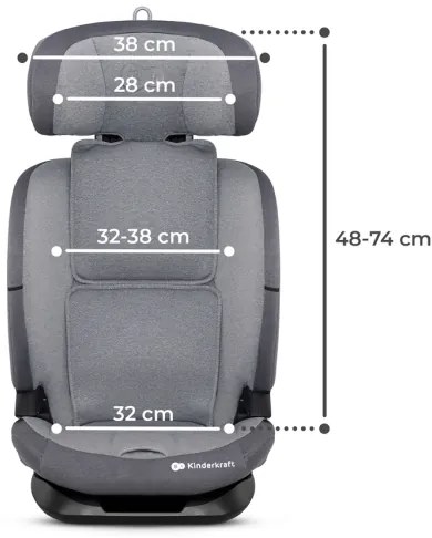 KINDERKRAFT - Autósülés ONETO 3 i-Méret (76-150 cm) + Isofix Cool szürke