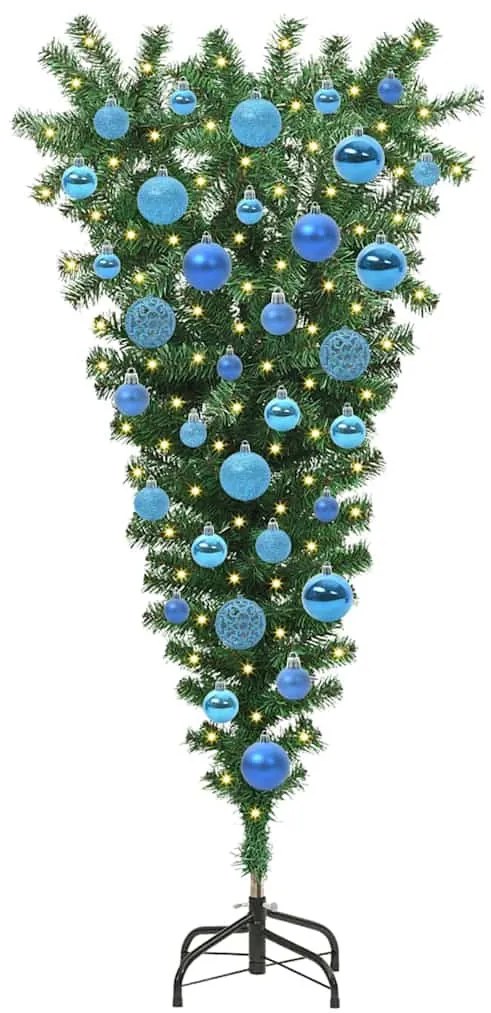 Felfordított Műfenyő Elővilágítással és Gömbökkel Zöld 120 cm
