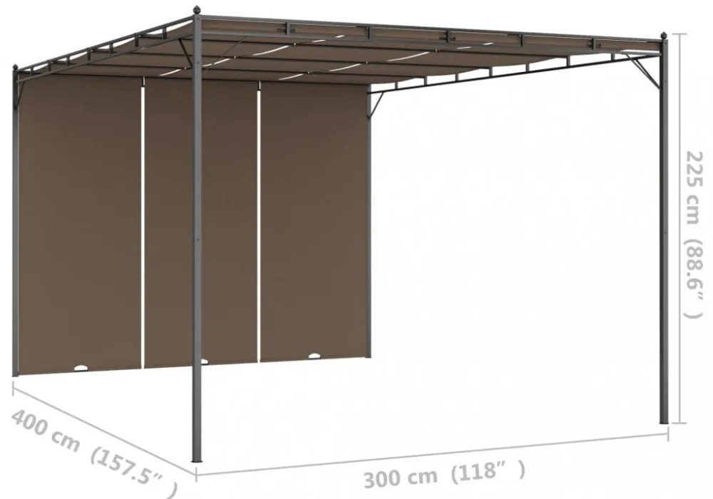 tópszínű kerti pavilon oldalfüggönnyel 4 x 3 x 2,25 m
