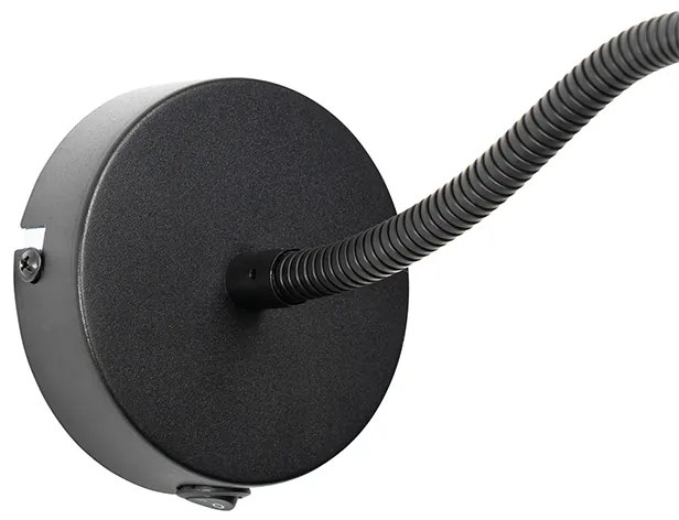 Fali lámpa fekete árnyékolóval, fekete kapcsolóval és rugalmas karral - Merwe