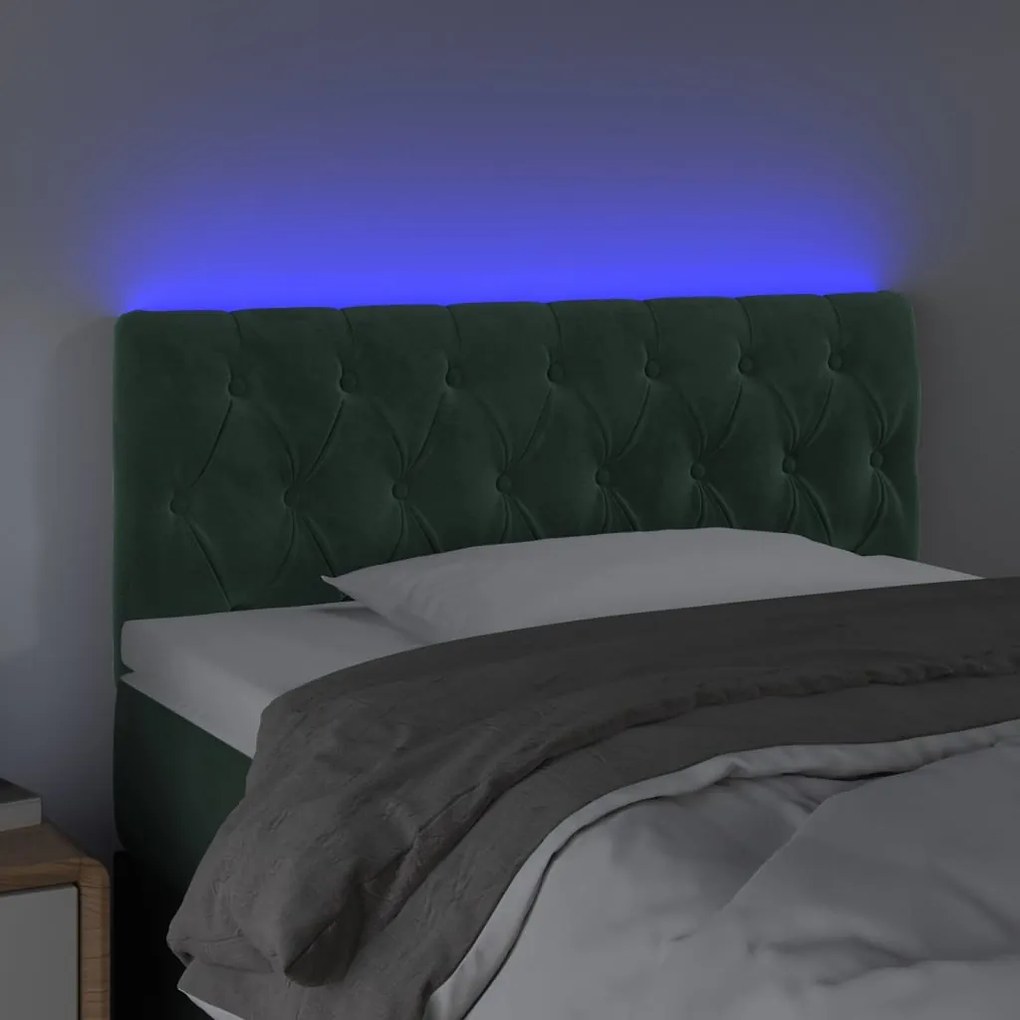 sötétzöld bársony LED-es fejtámla 90 x 7 x 78/88 cm