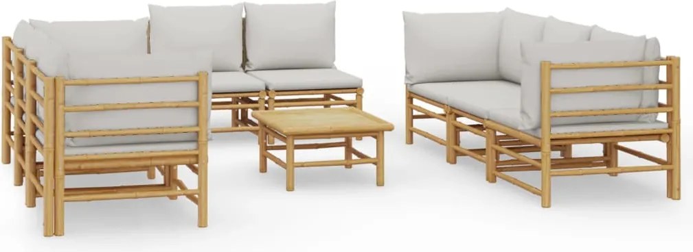 vidaXL 9 részes bambusz kerti ülőgarnitúra világosszürke párnákkal