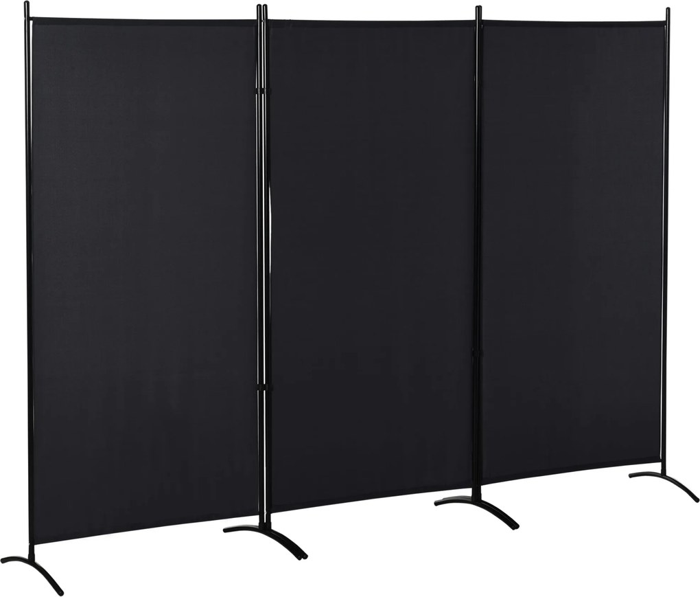 HOMCOM 3-panelás Paraván 2,53m x 0,5m x 1,82m Állványos Szélfogó Fém Poliéster Magas Sűrűségű Fekete | Aosom