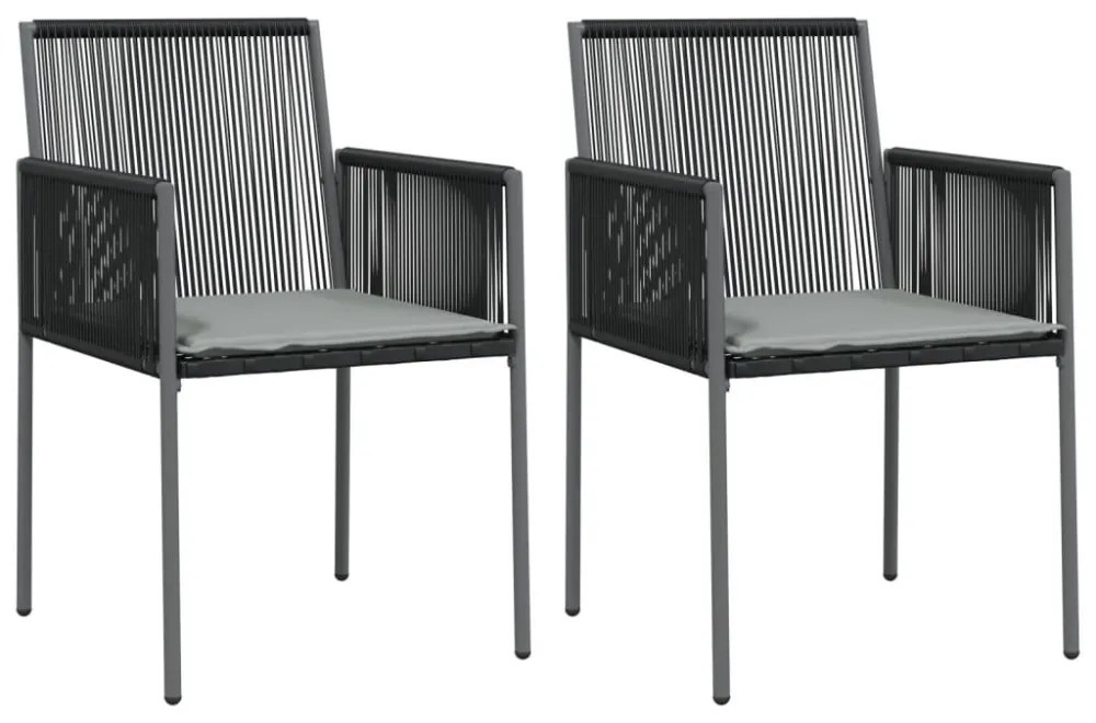 2 db fekete polyrattan kerti szék párnával 54 x 60,5 x 83,5 cm