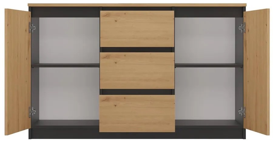 Riano MIX 2D3S/BA komód, 120x75x40 cm, antracit-tölgy (tölgy komódtetővel)