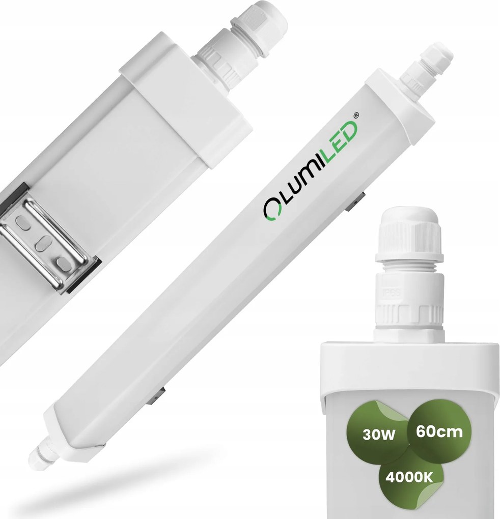 Hermetikus LED-es műhelylámpa 60cm garázsba 30W vízálló