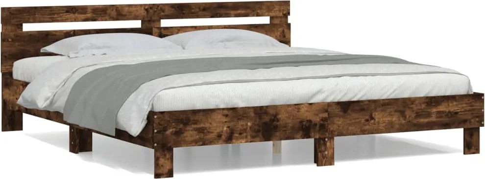 vidaXL füstös tölgy színű szerelt fa ágykeret fejtámlával 200 x 200 cm