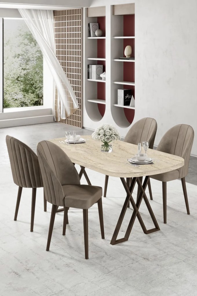 Kaye étkezőgarnitúra, travertin-cappuccino, 168 cm – TR240CHR2825