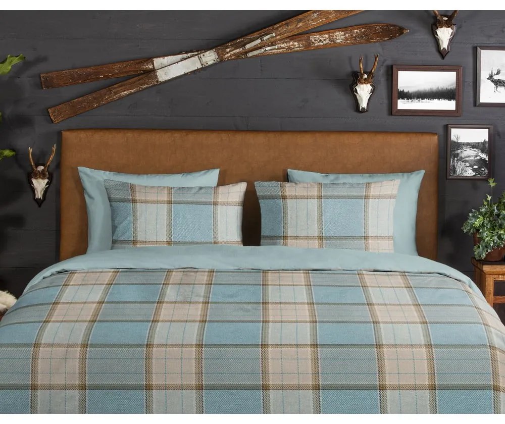 Kék egyszemélyes hosszabbított flanel ágyneműhuzat 140x220 cm Jacco – Good Morning