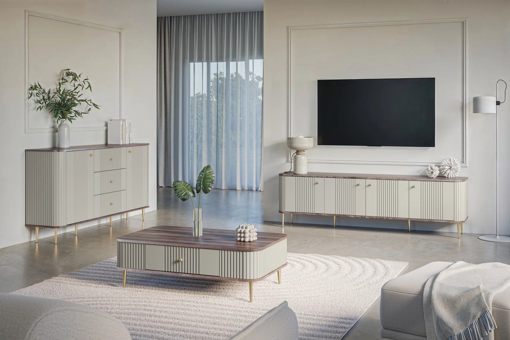 Vesper 4D TV szekrény 187 cm - kasmír / dió / arany lábak