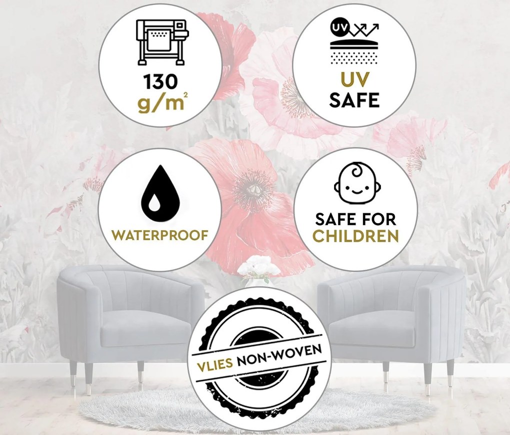 Gario Fotótapéta Vörös pipacsok akvarellben Anyag: Vlies, Méret: 350 x 245 cm