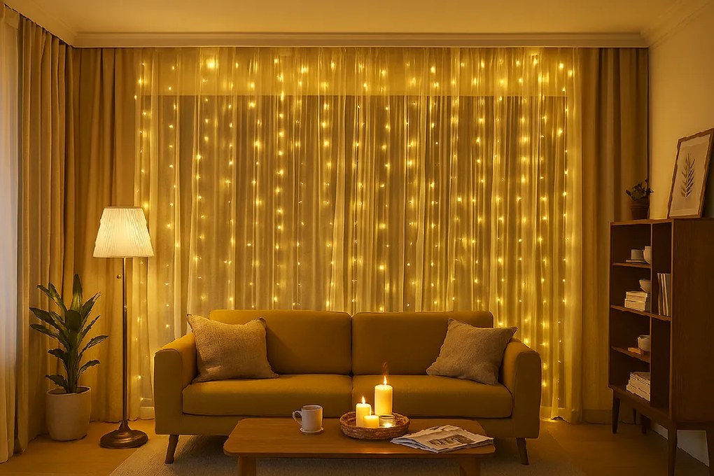 LED fényfüggöny STAR RAIN 3x3 m, meleg fehér